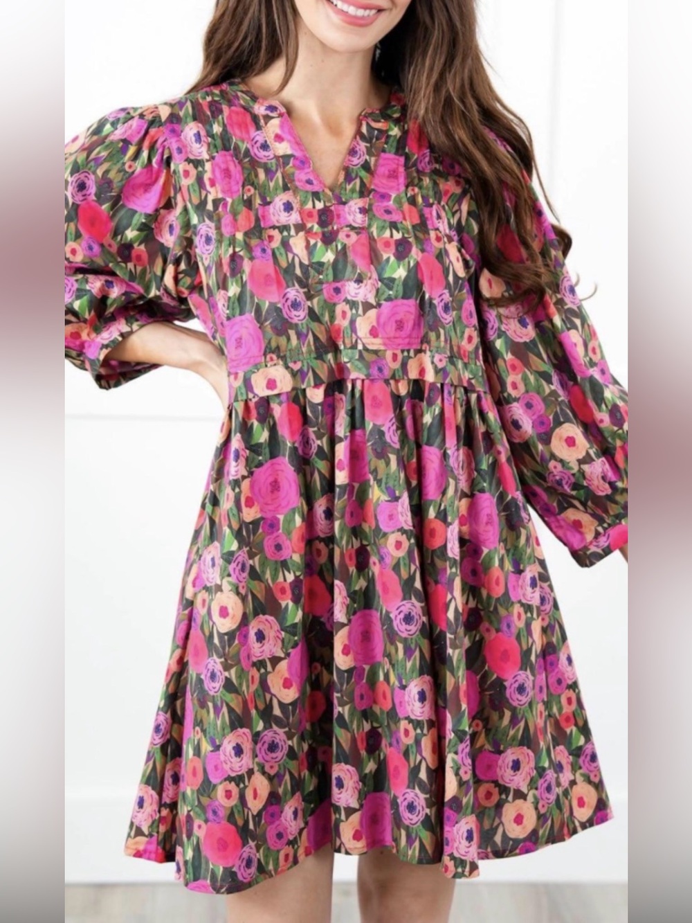 entro Pink & Green Floral Mini Dress